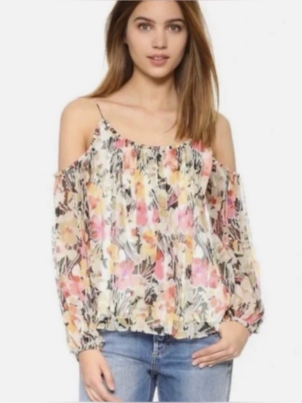 Elizabeth and James "Maylin" Floral Cold Shoulder Blouse Size Small